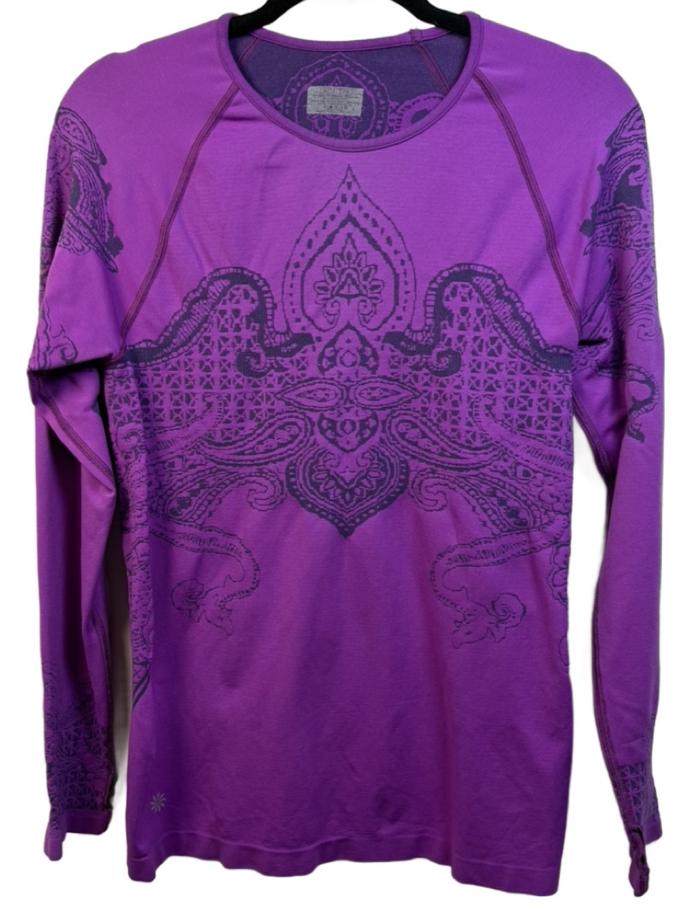 Athleta Purple Long-Sleeve Performance Top with Paisley Print